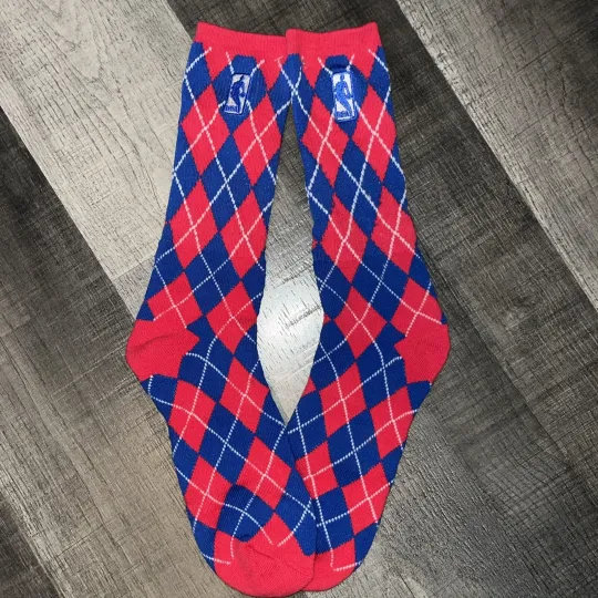 Discover NBA LOGO MAN BASKETBALL ARGYLE ROYAL BLUE RED LOGO CREW LENGTH SOCKS LARGE