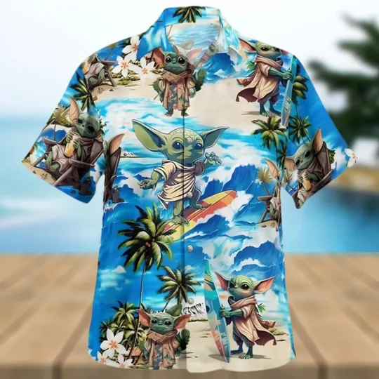 Discover Star Wars Baby Yoda Surfing Beach Hawaiian Shirt