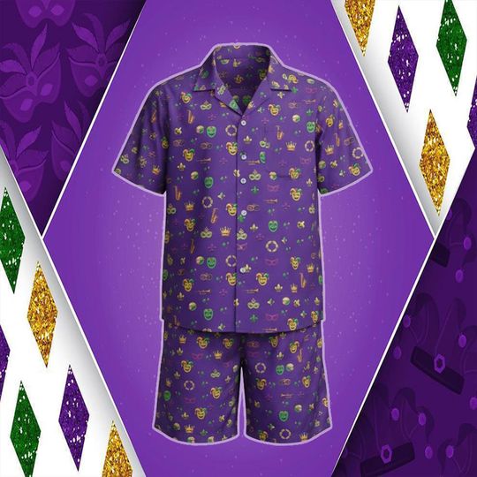 Discover Mens Mardi Gras Hawaiian Shirt & Shorts Set  Carnival Festival Outfit
