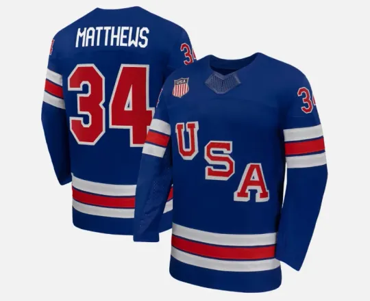 Discover Men's #34 Matthews Royal 2026 Home Replica All Stitched Hockey Jersey Sz S-6XL