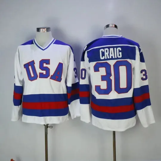 Ice Hockey 1980 Miracle On Ice Team USA Jim Craig 30# Hockey Jersey WHITE