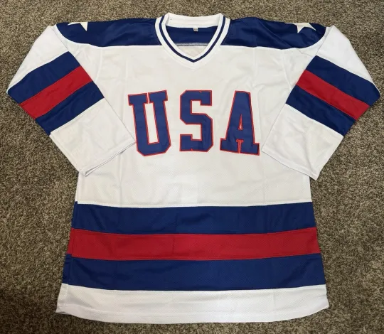 Discover NEW USA Hockey Jersey White Sewn Stitched Mens Small Fight Strap Heavier Weight