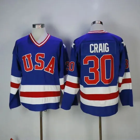 Ice Hockey 1980 Miracle On Ice Team USA Jim Craig 30# Hockey Jersey WHITE