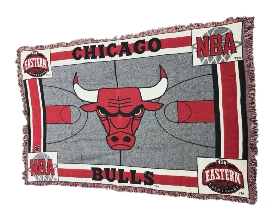 Vtg Chatham Chicago Bulls Throw Blanket NBA Woven Tapestry Wall Hanging 44 X 68