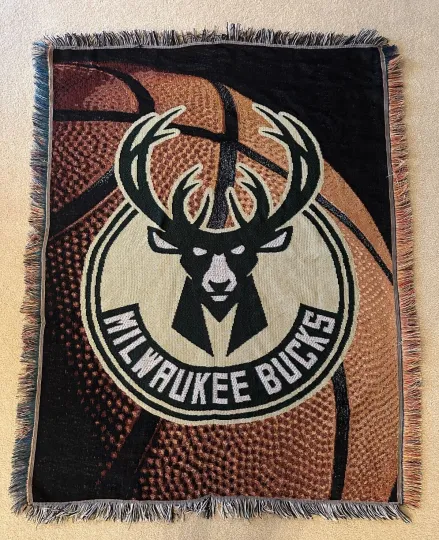Milwaukee Bucks NBA Basketball Woven Jacquard Throw Blanket 63"x49"