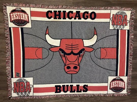 Vintage Chicago Bulls Woven Blanket 46x67” NBA Jordan Rodman Pippen
