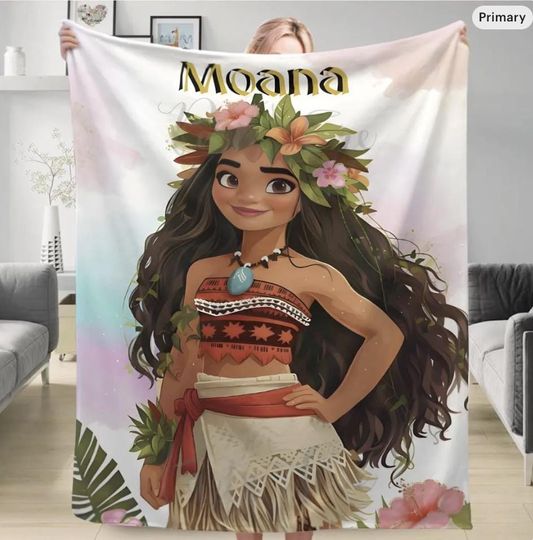 Discover Personalized Moana Fleece Blanket, Disney Princess Movie Blanket