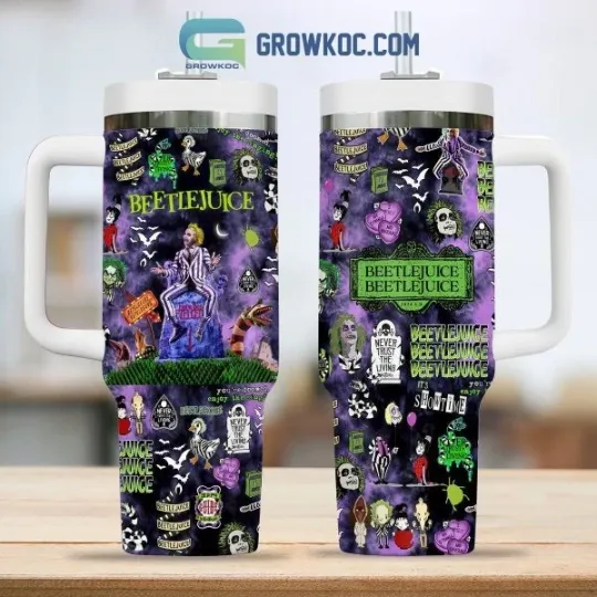 Beetlejuice Never Trust The Living 40oz Tumbler with Handle Purple