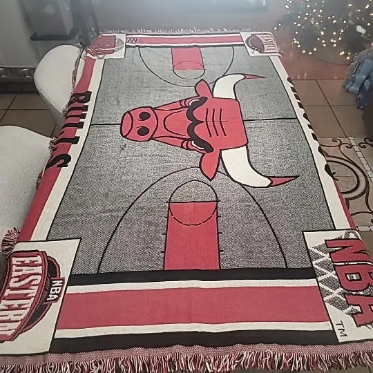 Vtg Chatham Chicago Bulls Throw Blanket NBA Woven Tapestry Wall Hanging 49x70
