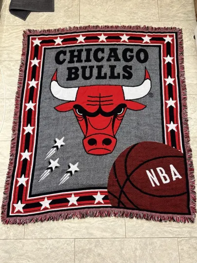 VTG Chicago Bulls NBA Woven Throw Blanket Tapestry by Northwest Company 46”x54”