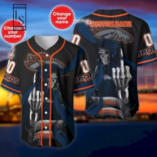 Denver Broncos Baseball Jersey The Reaper Custom Your Name And Number