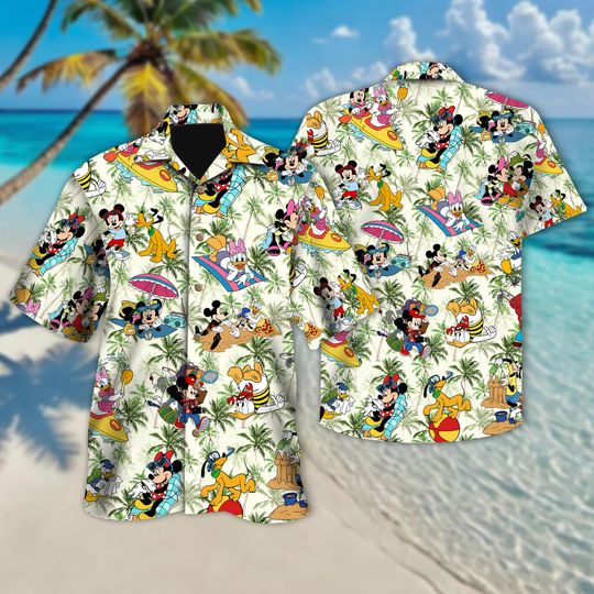 Discover Disney Mickey & Friends Hawaiian Shirt, Mickey Summer Beach Shirt, Disney Beach Shirt, Disney Palm Tree Button Up, Disney Summer Trip Shirt