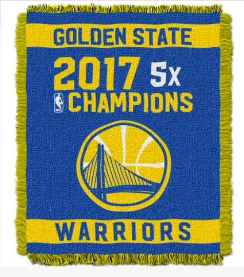 Golden State Warriors 5XNBA Champions Woven Jacquard Blanket 48x60in Throw
