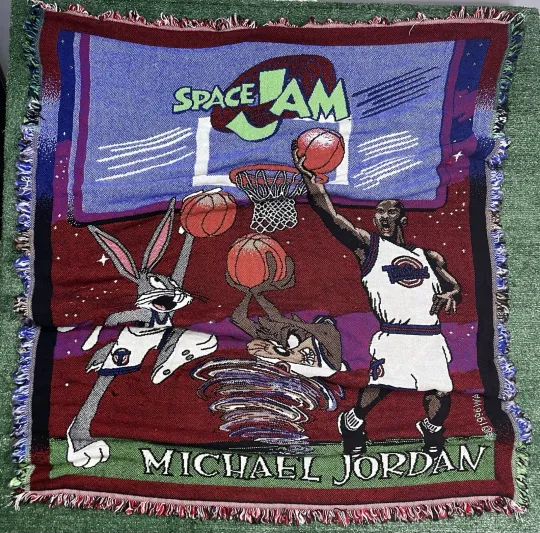 Vintage Space Jam Michael Jordan Taz Bugs Bunny Tapestry Throw Blanket 46"x60"