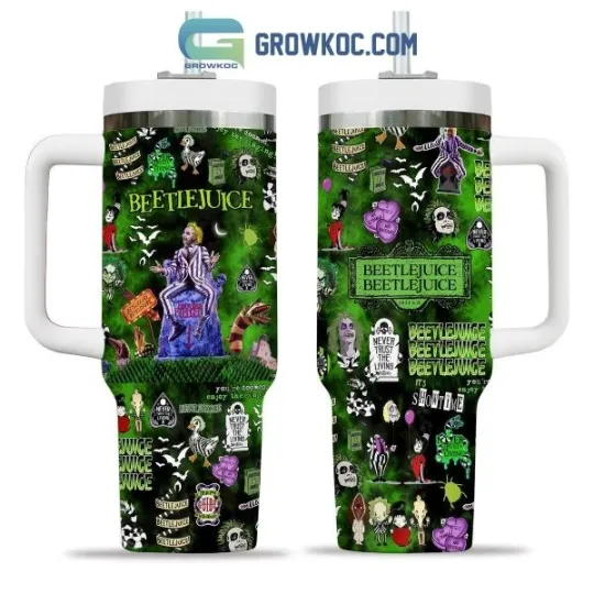 Beetlejuice Never Trust The Living 40oz Tumbler with Handle Green Design