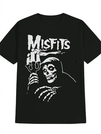 Discover Misfits Graphic Print Men's T-Shirt - Black Casual Crew Neck Tee with Skull & Te