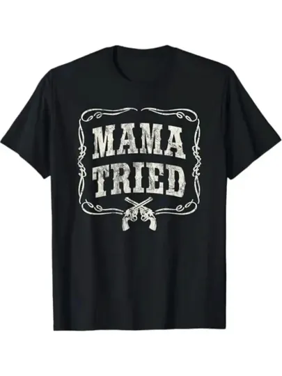 Discover Mama Tried Graphic T-Shirt - 100% Cotton, Men's Black Casual Tee with Country Mu