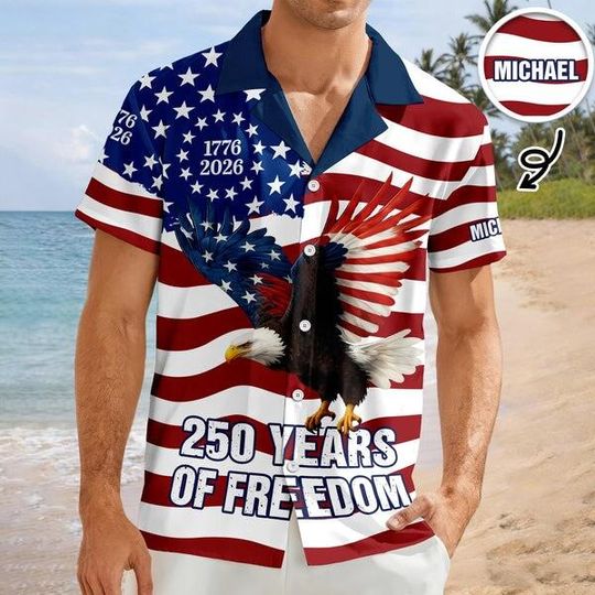 Discover USA 250th Anniversary Hawaiian Shirt, America 250 Button Shirt, Patriotic Eagle, Statue Of Liberty, 250 Years Of Freedom and Faith Gift