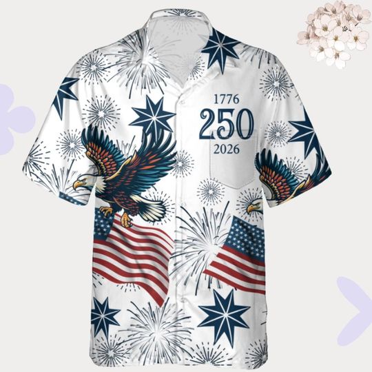 Discover USA 250th Anniversary Hawaiian Shirt  American Eagle Patriotic Shirt
