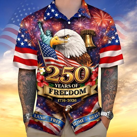 Discover 250th Anniversary America Hawaiian Shirt, 250 Years USA Independence Day Shirt, 1776-2026 Semiquincentennial, 4th Of July Patriotic Gift