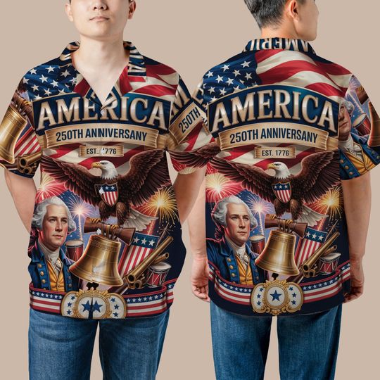 Discover USA 250th Anniversary Hawaiian Shirt, America 17762026 Button Up Shirt, Patriotic Eagle Freedom Faith Independence Gift