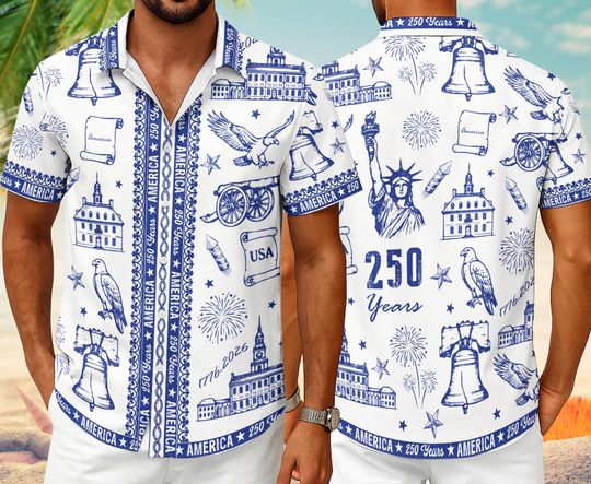 Discover 250th Anniversary USA Hawaiian Shirt, 250 Years United State Of America Shirt,Tropical Hawaiian Shirt, America Anniversary Tee, Beach Outfit