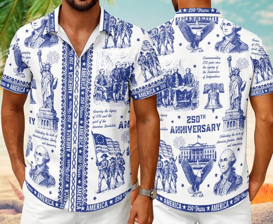 Discover 250 Years Of Freedom Hawaiian Shirt, America 250th Anniversary 17762026, Bald Eagle American Flag Button Up, Patriotic 4th Of July Shirt