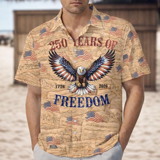 Discover USA 250th Anniversary Hawaiian Shirt, America 250 Button Shirt, Patriotic Eagle, 250 Years Of Freedom Gift, 1776 - 2026 4th of July Shirt