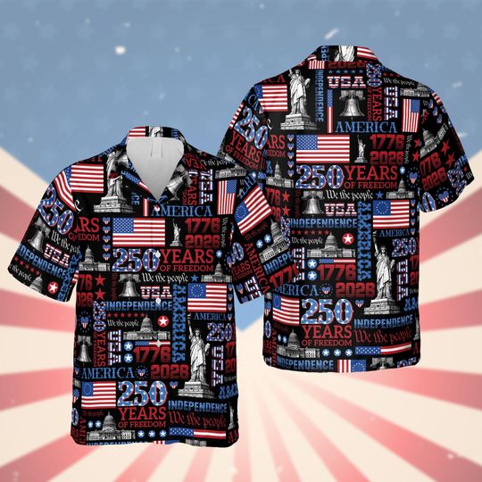 Discover 250 Years of Freedom Hawaiian Shirt, America 17762026 Patriotic Aloha Shirt, Statue of Liberty American Flag Shirt, USA 250th Anniversary