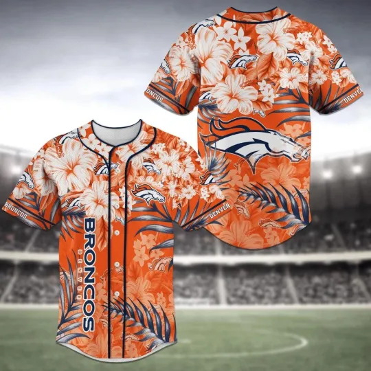 Denver Broncos football Baseball Jersey Shirt With Flower Design