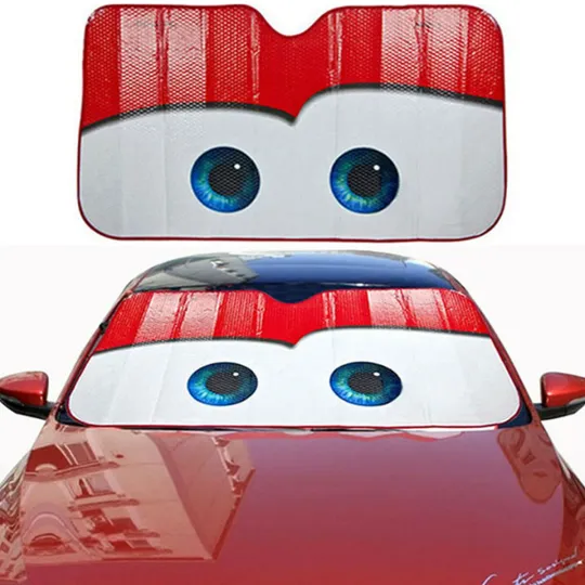 Discover Car Windshield Sun Shade Visor Cover Cartoon Big Eyes Pattern Red Cars Interiors