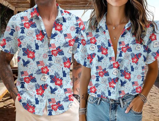 Discover 250th Anniversary America Hawaiian Shirt, 250 Years USA Independence Day Shirt, 1776-2026 Semiquincentennial, 4th Of July Patriotic Gift