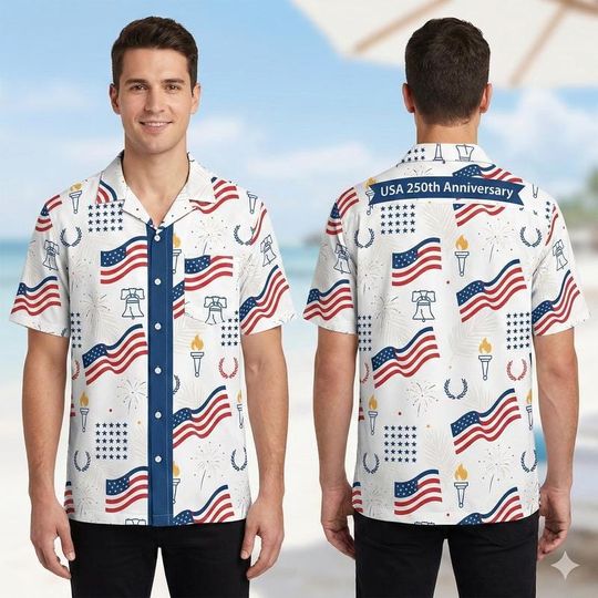 Discover USA 250th Anniversary Hawaiian Shirt Patriotic Military Hawaiian Shirt US 250 Years We The People Independence Day Patriotic USA Flag 37