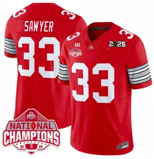 Discover Ohio #33 Jack Sawyer National Championship BIG 2025 Red Jersey-All Stitched
