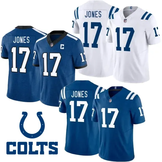 Discover Men's Coltss #17 Jones Royal Team Game Jersey - All Stitched Jersey