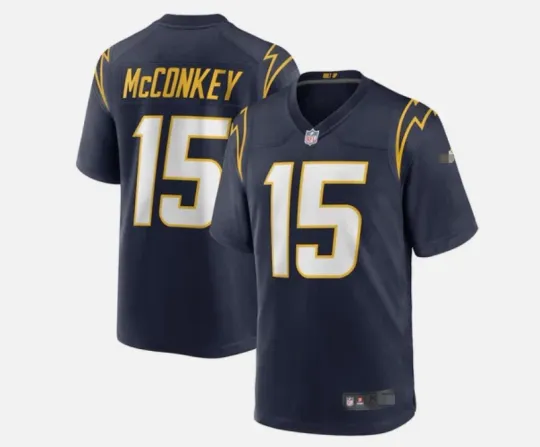 Discover Men's #15 Ladd McConkey Navy Alternate Game Jersey - All Stitched