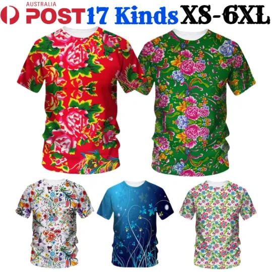 Discover Mens Flowers T-shirt Summer 3D Print Shirts Short Sleeve Floral Casual Tee Tops