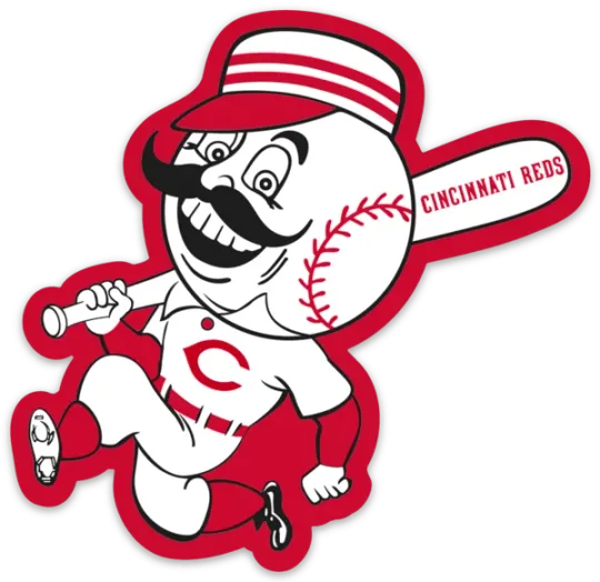 Discover Cincinnati Reds logo Type Mr. Red Character MLB Baseball Die-Cut MAGNET