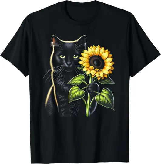 Discover Cat Sunflower Cute Flower Kitten Floral Kitty Women Girls T-Shirt