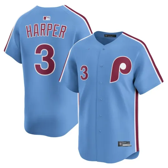 Discover Men's #3 Bryce Harper Light Blue Alternate  Player Stitched Jersey