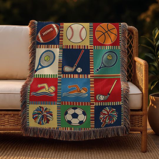 Discover Kids Sports Woven Blanket | Playroom Decor, Athletic Bedding
