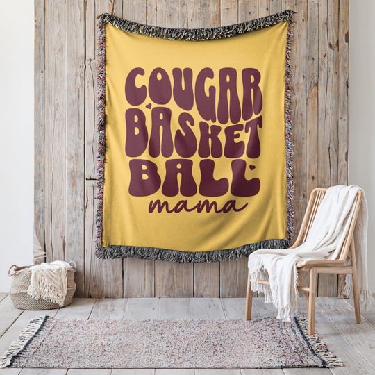 Discover Basketball Woven Blanket Custom School Team Mascot Blanket Cougar Basketball Mama Team Gift Athletic Banquet Cozy Personalized Name Throw