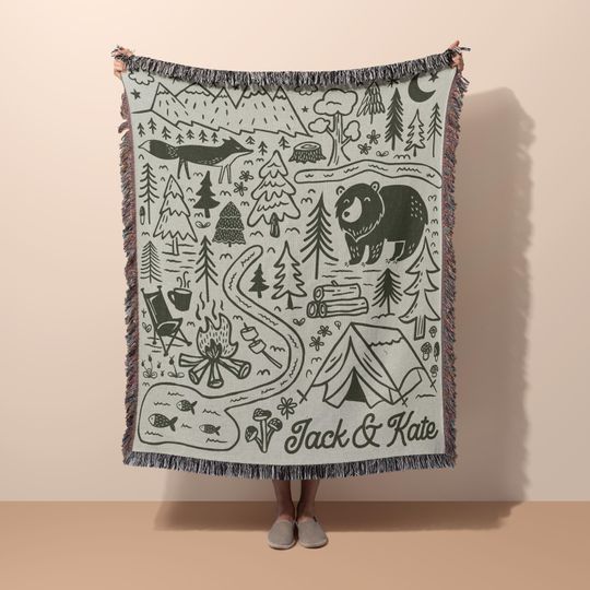 Discover Personalized Camping Throw Blanket Outdoorsy Couple Gift for Nature Lover Tapestry with Family Name Camp Blanket Adventure Couple Keepsake