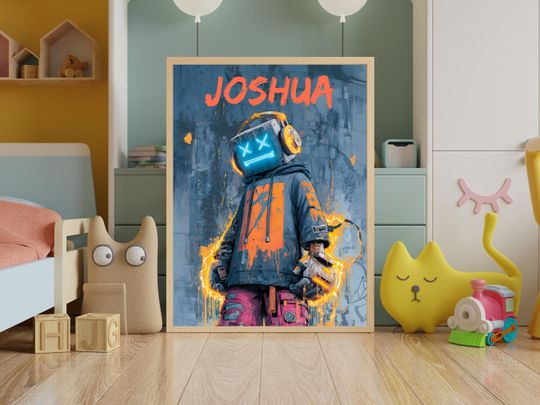 Roblox Wall Art for Boys  Personalized Name Poster with Orange Graffiti Style, Video Game Room Decor, Custom Gamer Name Print, Digital Art