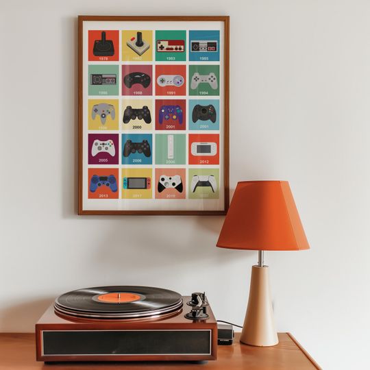 Discover Classic Video Game Controllers Evolution Print, Retro Gaming Poster, Game Room Decor, Gift for Gamer, Video Game Controllers Print