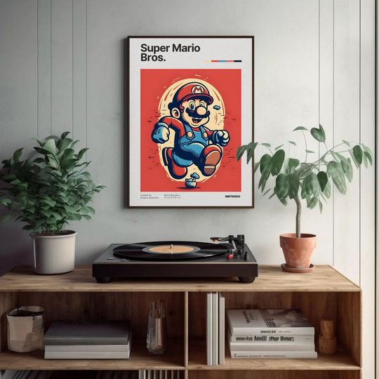 Super Mario Bros Poster for Gaming Room Decor, Vintage Video Game Print, Gamer Gift, Mario Wall Art, 90's Inspired