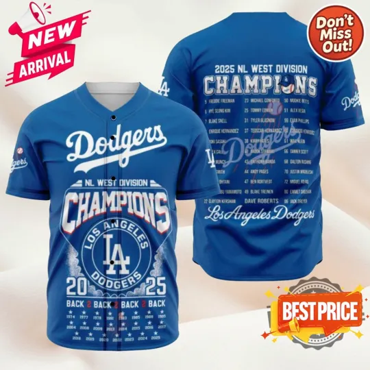 Discover Dodgerss Nl West Divisiion Champions Jersey - All Size