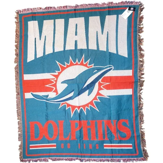 Miami Dolphins football Woven Tapestry 46x60 Multi Color by Fringed Edge - New