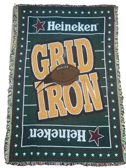Discover Northwest Company Woven Tapestry Heineken Football Throw Blanket 56”x40” VTG football