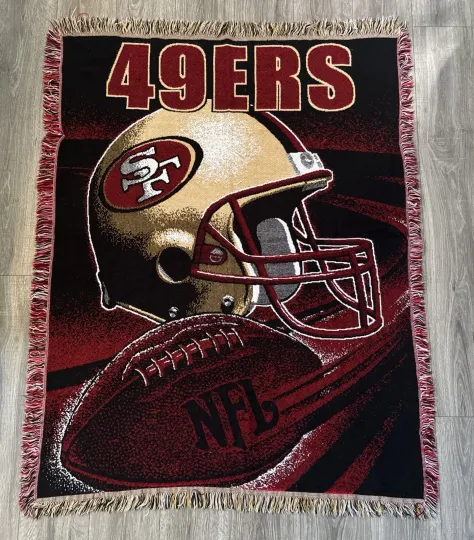 Vintage San Francisco 49ers-Woven-Throw Blanket-Fringe-60” X 46”